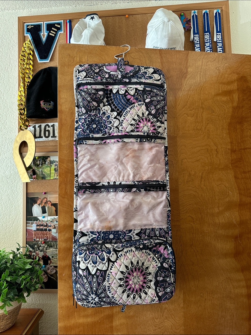 Vera Bradley Navy Floral Hanging Makeup Organizer with Pink Accents